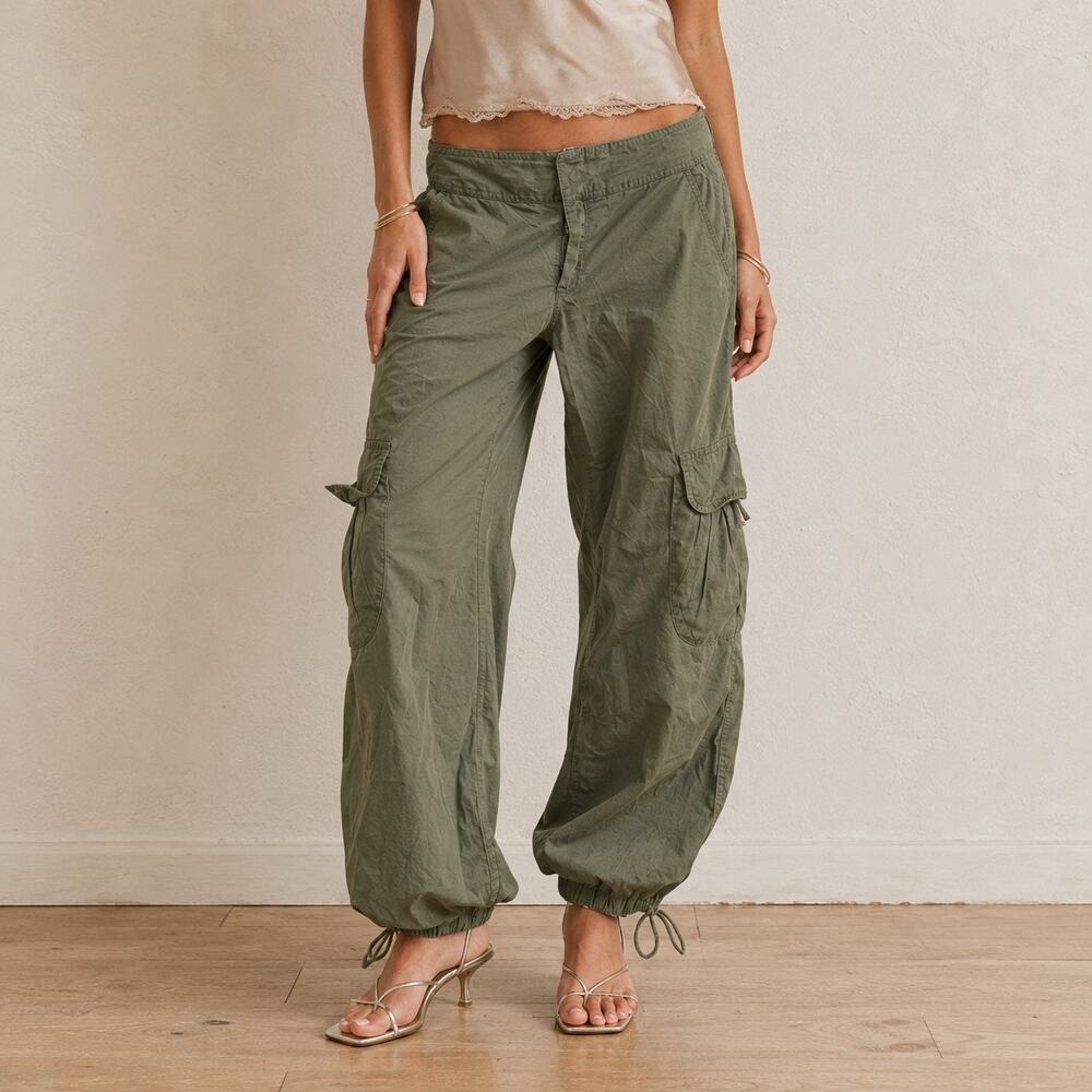 Old Navy Y2K Low Rise Hip Hugger Baggy Adjustable Cargo Pants In Army Green - Picture 2 of 11